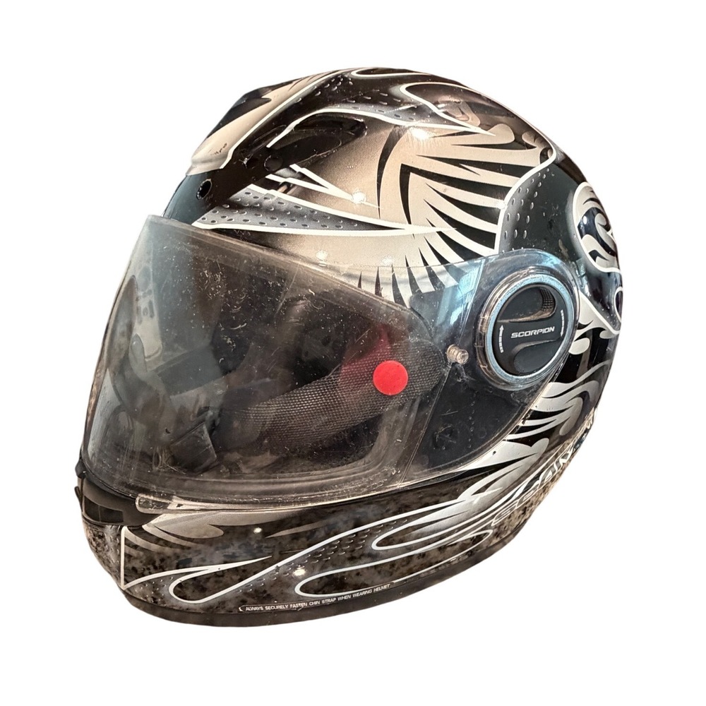 Scorpion EXO-400 Sonic Full Face Motorcycle Helmet Black Silver Tribal DOT Snell